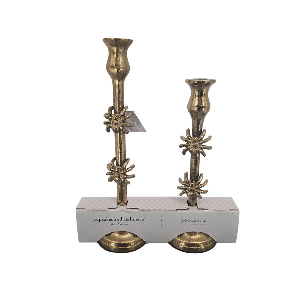 Cupcakes and Cashmere Gold Spider Taper Candle Holders Set of 2 Halloween Decor